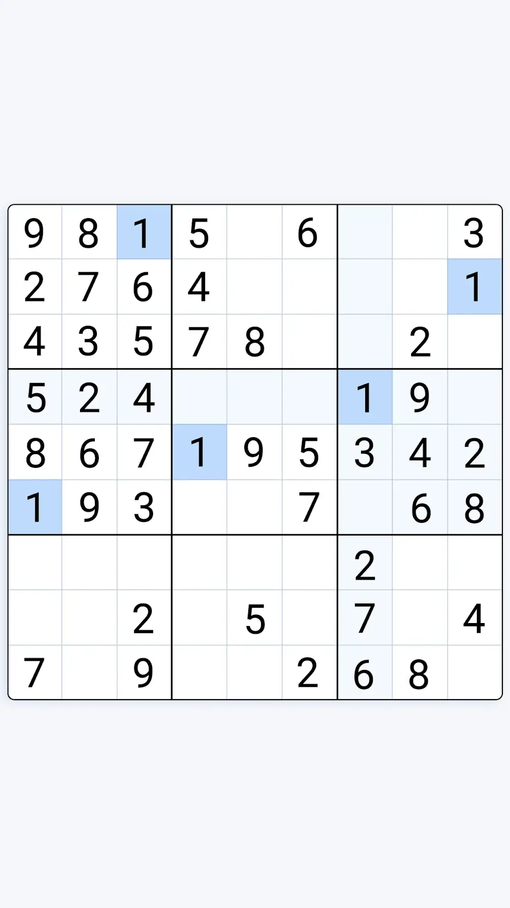 Plansza sudoku z podświetlonym wierszem