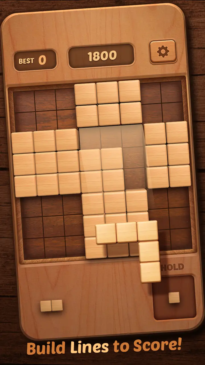 Drewniane klocki układane na planszy w grze Wood Block Puzzle 3D